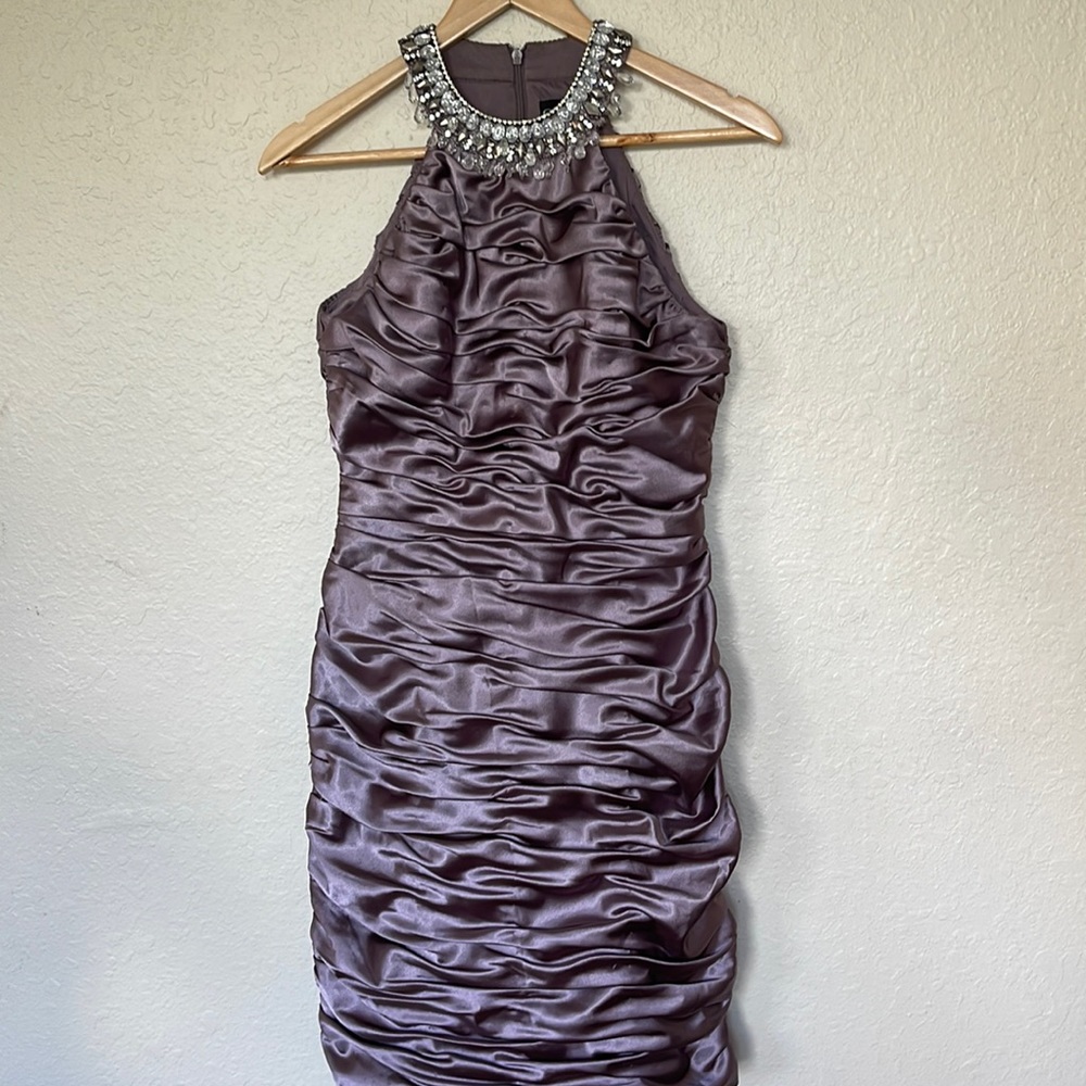 Cocktail dress - satin short purple elegant dress